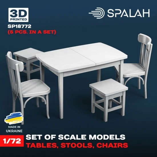 SPALAH 18772 1/72 Table with Stools and Chairs (5pcs) - Scenics & Diorama