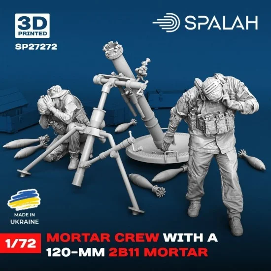 SPALAH 27272 1/72 Mortar Crews (2 figures) with 120mm 2B11 Mortar - Model Figures