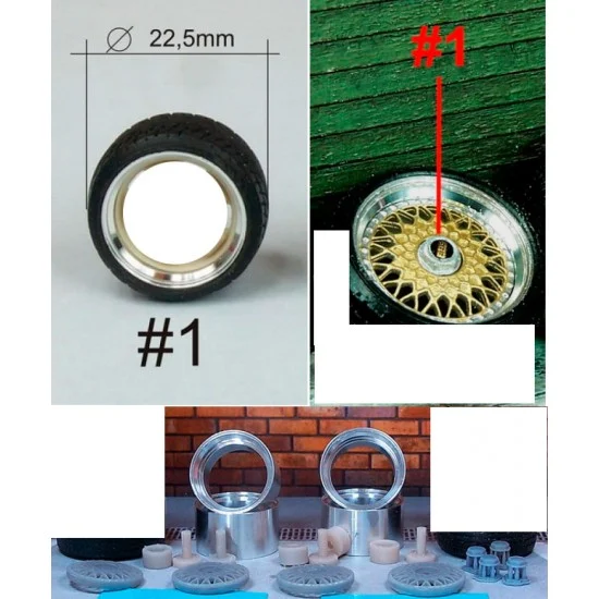 Scale Production SPRF24077-1 1/24 BBS RS 16" Wheels #1 and Tyres #1 Set (4 wheels)