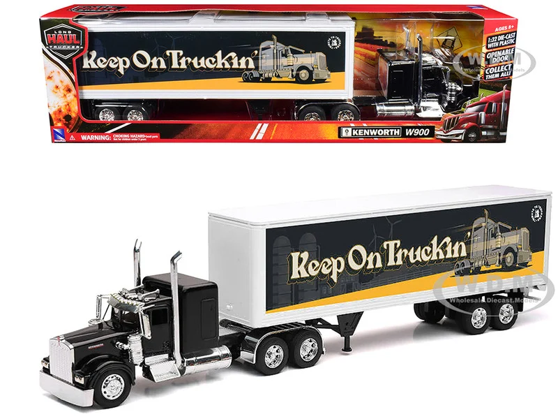 Kenworth W900 Truck Black with Dry Van Trailer "Tribute To Truckers Keep on Truckin'" "Long Haul Truckers" Series 1/32 Diecast Model by New Ray - Kenworth Models