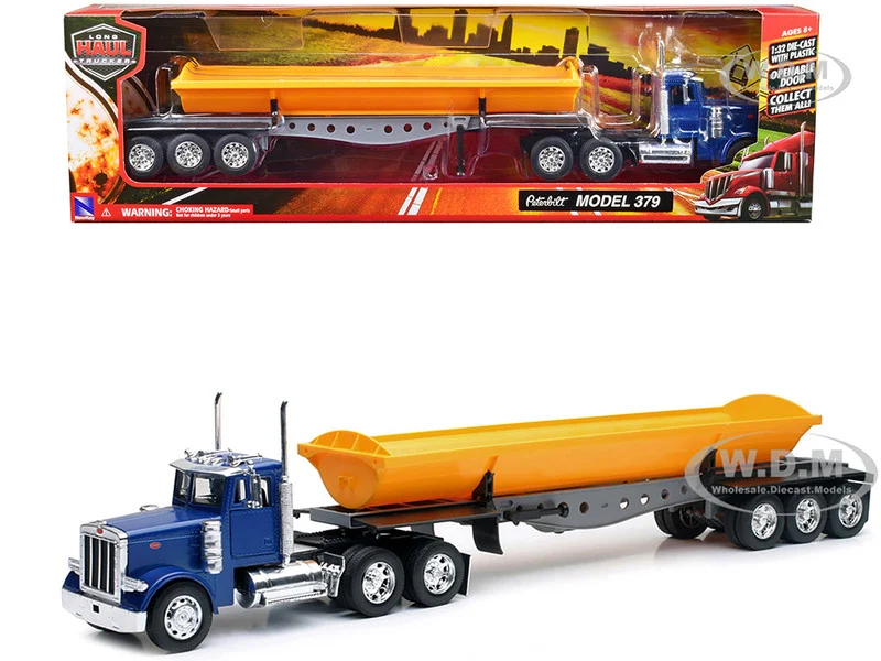 Peterbilt 379 Truck with Side Dump Blue and Yellow "Long Haul Truckers" Series 1/32 Diecast Model by New Ray - Peterbilt Models