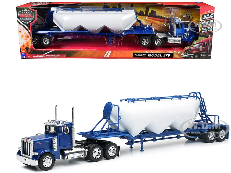 Peterbilt 379 Truck Blue with Pneumatic Tanker Trailer White "Long Haul Truckers" Series 1/32 Diecast Model by New Ray - Peterbilt Models