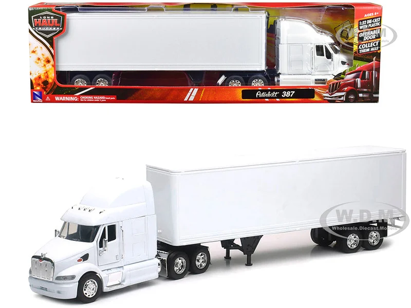 Peterbilt 387 Truck with Dry Goods Trailer White "Long Haul Truckers" Series 1/32 Diecast Model by New Ray - Peterbilt Models