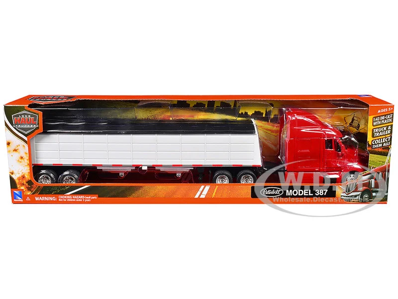 Peterbilt 387 Truck Red with Grain Trailer White "Long Haul Truckers" Series 1/43 Diecast Model by New Ray - Peterbilt Models