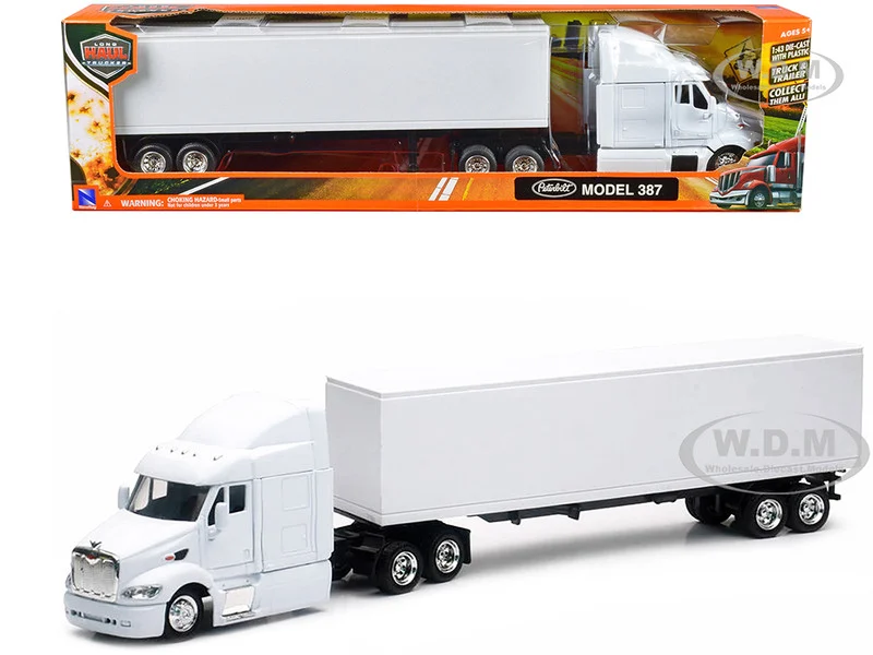 Peterbilt 387 Truck with Dry Goods Trailer White "Long Haul Trucker" Series 1/43 Diecast Model by New Ray - Peterbilt Models
