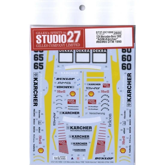 Studio27 DC1006 1/24 Mercedes-Benz 190E AGM-Karcher #60/#65 DTM 1990 Decals for Fujimi 125718 kit