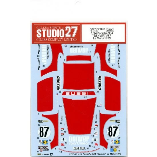 Studio27 DC1010 1/24 Porsche 934 RSR "DENVER" #87 LeMans 1979 Decals for Tamiya #24328 kit - Model Cars