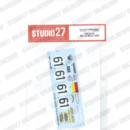 Studio27 DC1030 1/24 A110 #61 Le Mans 1968 Decal for Tamiya kit #24278 - Model Cars