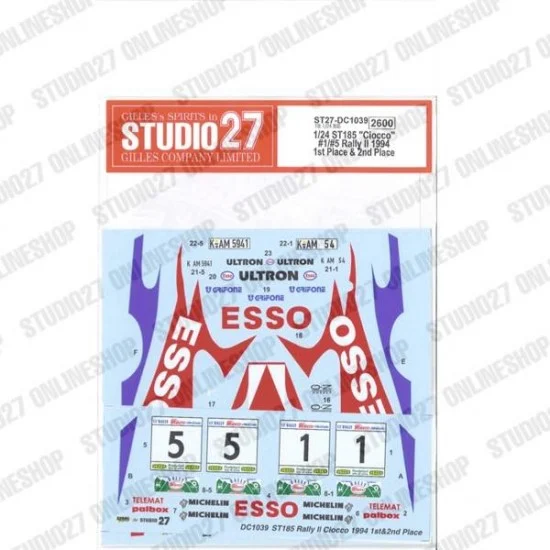 Studio27 DC1039 1/24 ST185 'Ciocco' #1/#5 Rally II 1994 1st 2nd Place Decal for Tamiya kit #24125 - Model Cars