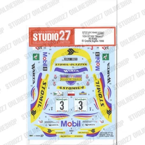 Studio27 DC1040 1/24 ST185 'Stomil' #3 Rally EI Crorte Ingles 1996 Decal for Tamiya kit #24125 - Model Cars