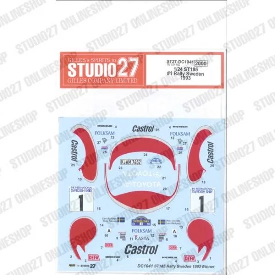 Studio27 DC1041 1/24 ST185 #1 Rally Sweden 1983 Decal for Tamiya kit - Model Cars