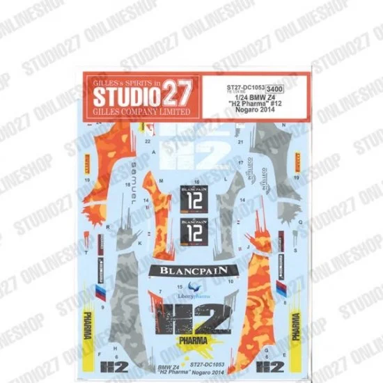 Studio27 DC1053 1/24 BMW Z4 'H2 Pharma' #12 Nogaro 2014 Decal for Fujimi kit #125930 - Model Cars