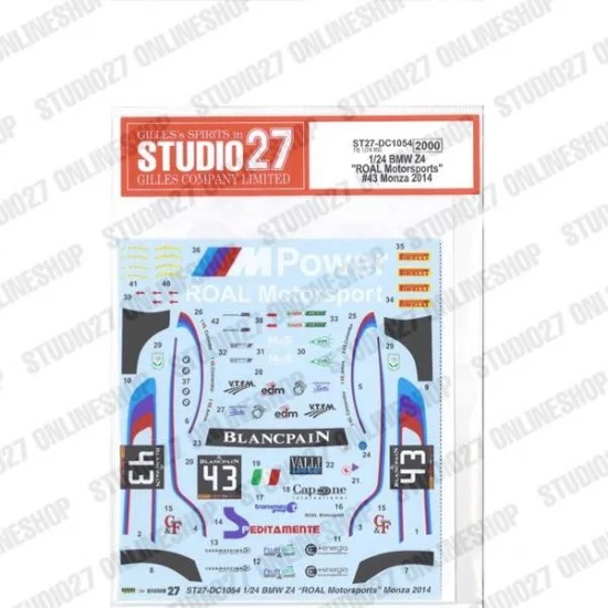 Studio27 DC1054 1/24 BMW Z4 'ROAL Motorsports' #43 Monza 2014 Decal for Fujimi kit #125930 - Model Cars