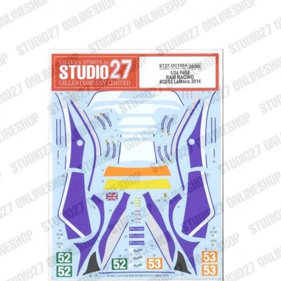 Studio27 DC1064 1/24 F458 RAM RACING #52/53 Le Mans 2014 Decal for TK2464 - Model Cars