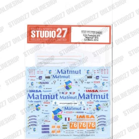 Studio27 DC1065 1/24 911 'Matmut' #76 Le Mans 2014 Decal for TK2465 - Model Cars