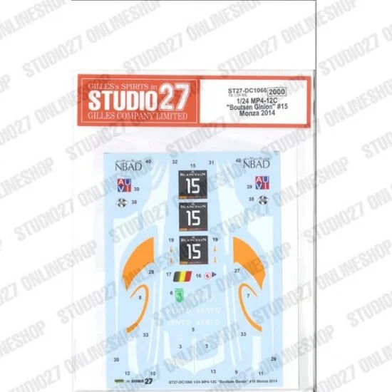 Studio27 DC1066 1/24 MP4-12C 'Boutsen Ginion' #15 Monza 2014 Decal for Fujimi #170008