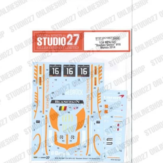 Studio27 DC1067 1/24 MP4-12C 'Boutsen Ginion' #16 Monza 2014 Decal for Fujimi #170008