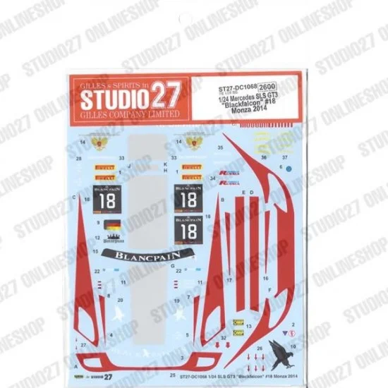 Studio27 DC1068 1/24 Mercedes SLS GT3 'Blackfalcon' #18 Monza 2014 Decal for Fujimi #123929 - Model Cars