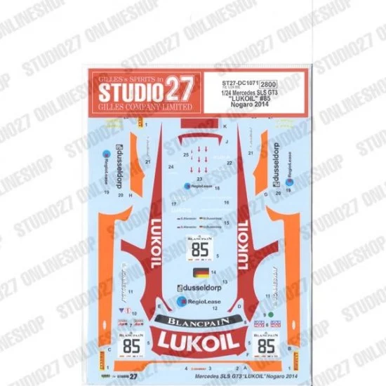 Studio27 DC1071 1/24 Mercedes SLS GT3 'LUKOIL' #85 Nogaro 2014 Decal for Fujimi #123929 - Model Cars