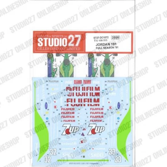 Studio27 DC1072 1/20 Jordan J191 1991 Fullsponsor ex DC628R Decal for Tamiya kits - Model Cars
