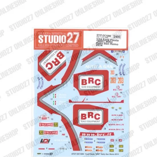 Studio27 DC1084 1/24 Fiesta 'BRC' #203 Rally San Remo 2014 Decal for Bel-003