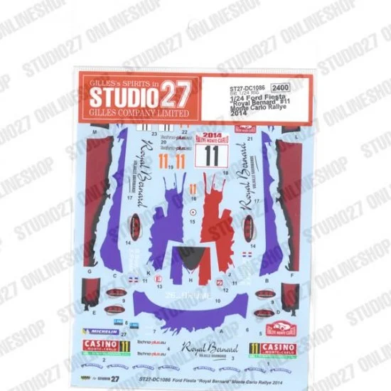Studio27 DC1086 1/24 Fiesta 'Royal Bernard' #11 Monte Carlo Rallye 2014 Decal for Bel-002