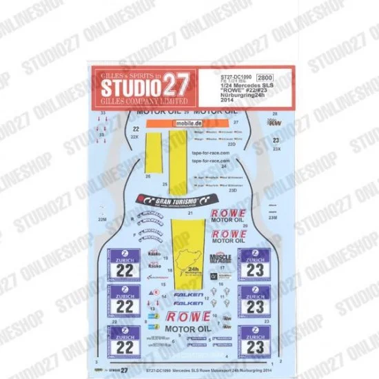 Studio27 DC1090 1/24 Mercedes SLS 'ROWE' Nur24H 2014 Decal for Fujimi #123929 - Model Cars
