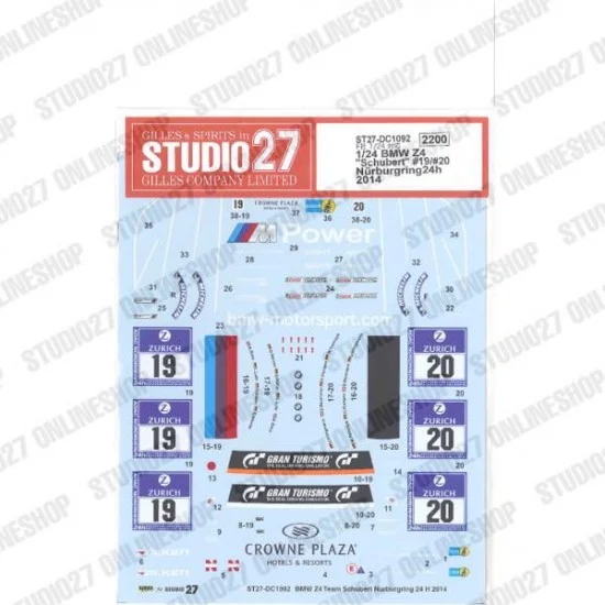 Studio27 DC1092 1/24 BMW Z4 'Schubert' Nur24H 2014 Decal for Fujimi #125930 - Model Cars
