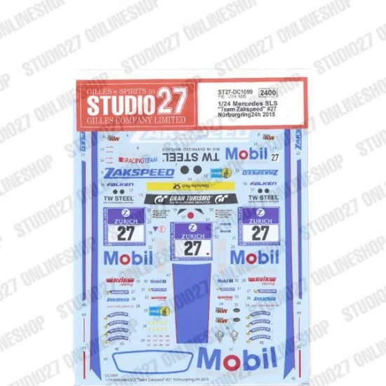 Studio27 DC1099 1/24 Mercedes SLS 'Team Zakspeed' #27 Nurburgring24h 2015 Decal for Fujimi #123929 - Model Cars