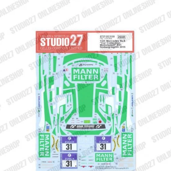 Studio27 DC1100 1/24 Mercedes SLS 'Car Collection Motorsport' #31 Nur24H 2015 Decal for Fujimi #125657 - Model Cars