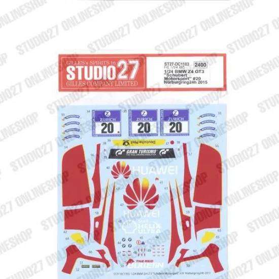 Studio27 DC1103 1/24 BMW Z4 GT3 'Schubert Motorsport' #20 Nurburgring24h 2015 Decal for Fujimi #125930 - Model Cars