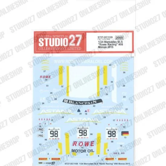 Studio27 DC1109 1/24 Mercedes SLS 'Rowe Racing' #98 Monza 2015 Decal for Fujimi #123929 - Model Cars