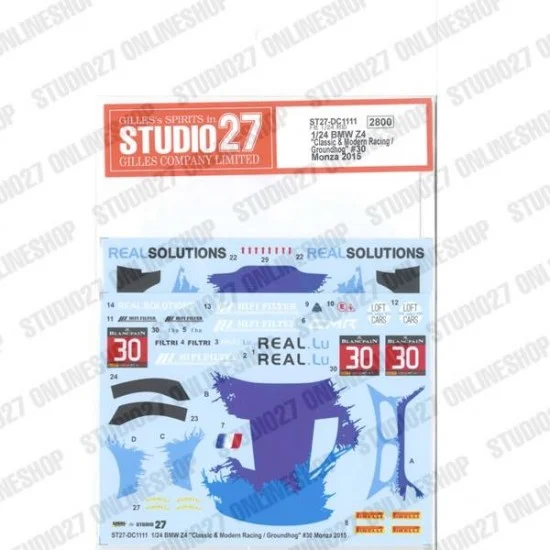Studio27 DC1111 1/24 BMW Z4 'Classic & Modern Racing / Groundhog' #30 Monza 2015 Decal for Fujimi kits - Model Cars