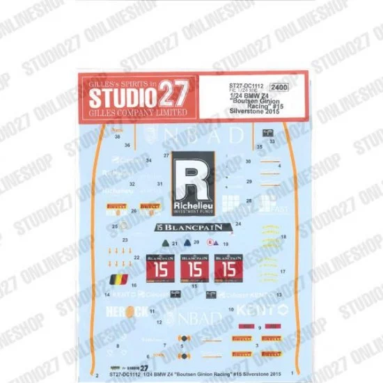 Studio27 DC1112 1/24 BMW Z4 'Boutsen Ginion Racing' #15 Silverstone 2015 Decal for Fujimi #125930 - Model Cars