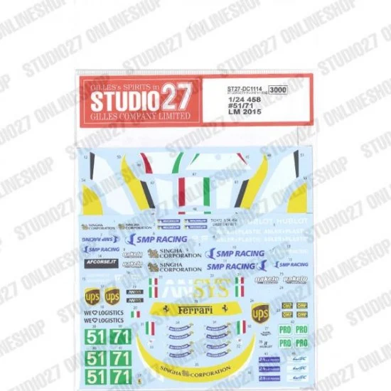 Studio27 DC1114 1/24 458 AF Corse Italia #51/71 LM 2015 Decal for TK2472 - Model Cars