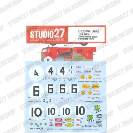 Studio27 DC1123 1/24 Ferrari 512S 'Gelo Racing Team' #4/#6/#10 1970 Decal for Fujimi kits - Model Cars