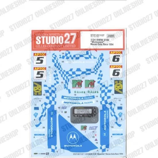 Studio27 DC1127 1/24 BMW 318i 'Motorola' Macau Guia Race 1994 Decal for Hasegawa kits - Model Cars