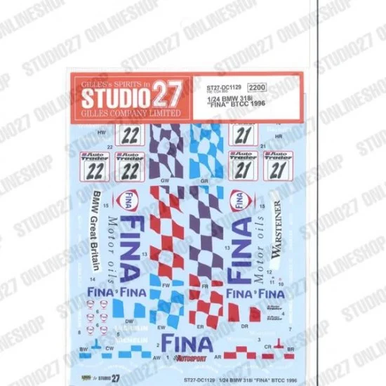Studio27 DC1129 1/24 BMW 318i 'FINA' BTCC 1996 Decal for Hasegawa kits - Model Cars
