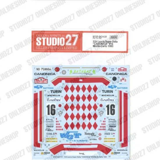 Studio27 DC1131 1/24 Lancia Super Delta 'CANONICA' #16 Monte-Carlo 1993 Decal for Hasegawa kits