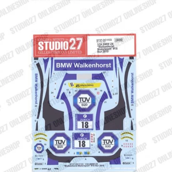 Studio27 DC1133 1/24 BMW Z4 'Walkenhorst Motorsport' #18 Nur 2015 Decal for Fujimi #125930 - Model Cars