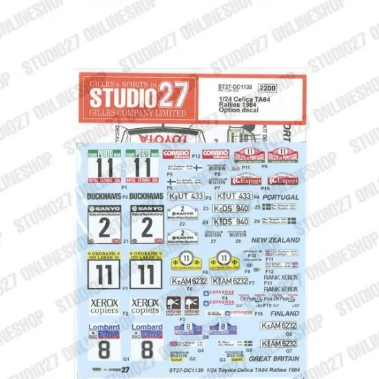 Studio27 DC1139 1/24 Celica TA64 Rallies 1984 Decal for Aoshima B24004 - Model Cars