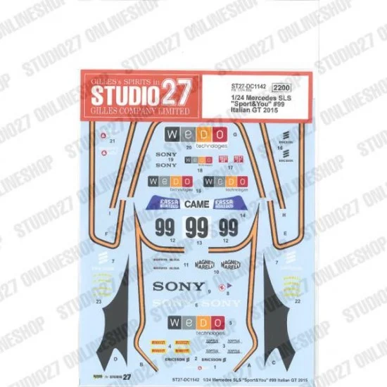 Studio27 DC1142 1/24 Mercedes SLS 'Sport and You' #99 Italian GT 2015 Decal for Fujimi #125657 - Model Cars
