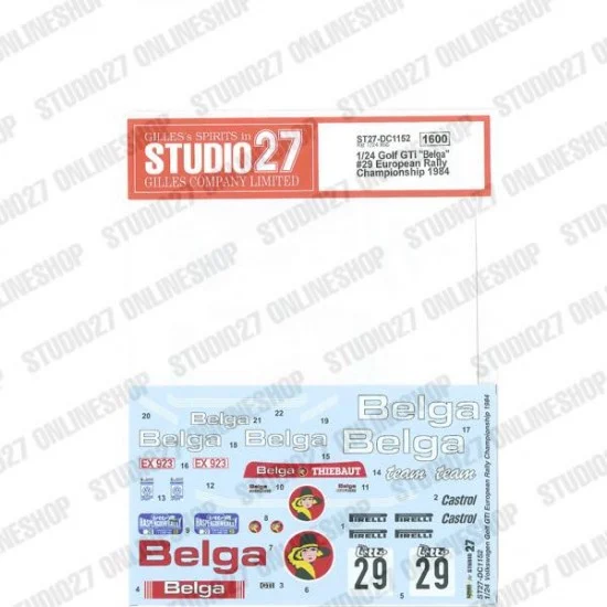 Studio27 DC1152 1/24 Golf GTi 'Belga' #29 European Rally Champion 1984 Decal for Revell #07005/07072 - Model Cars