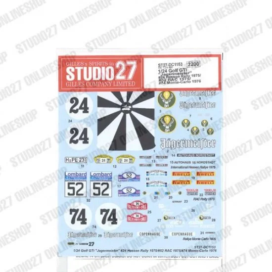 Studio27 DC1153 1/24 Golf GTi 'Jagermeister' #24 Hessen Rally 1975/#52 RAC 1975/#74 Monte-Carlo 1976