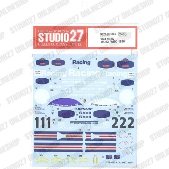 Studio27 DC1164 1/24 962C #1/#2 WEC 1986 Decal for Hasegawa kits - Model Cars