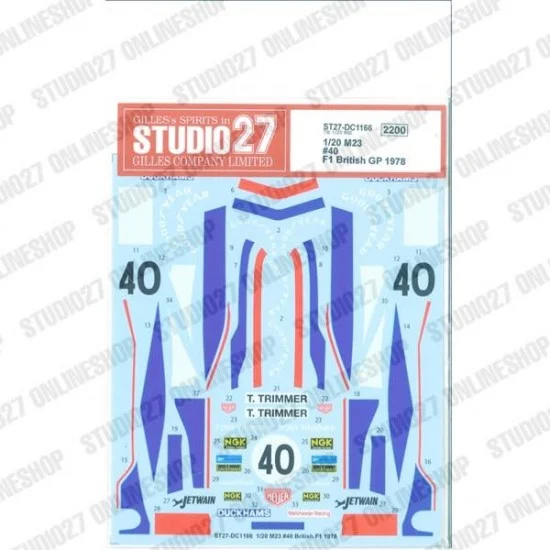 Studio27 DC1166 1/20 M23 #40 British F1 1978 Decal for Tamiya kits - Model Cars
