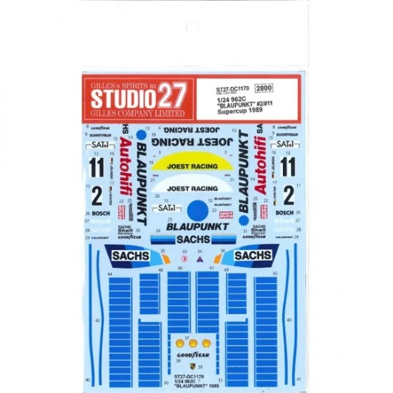 Studio27 DC1170 1/24 962C 'BLAUPUNKT' #2/#11 Supercup 1989 Decal for Hasegawa kits - Model Cars