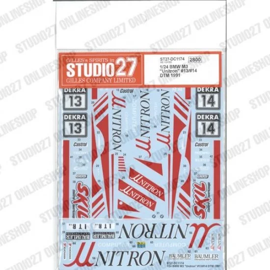 Studio27 DC1174 1/24 BMW M3 'Unitron' #13/#14 DTM 1991 Decal for Aoshima No.11 - Model Cars