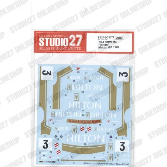 Studio27 DC1177 1/24 BMW M3 'Hilton' Macau GP 1987 Decal for Aoshima/BEEMAX No.11 - Model Cars