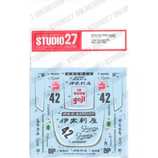 Studio27 DC1225 1/24 Kremer K3 #42 LM 1980 Decal for NuNu kits - Model Cars